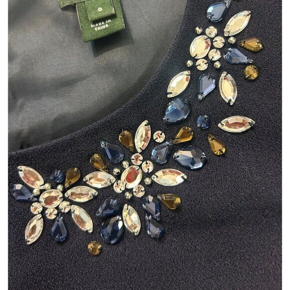 J.Crew Jewel-Neck Top Size 0 Navy Wool Shirt Rhinestones - Picture 4 of 5